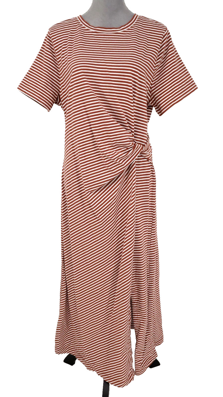 Loft Dress Womens XL Rust Brown Ivory Stripe Cotton T-shirt Maxi Nautical